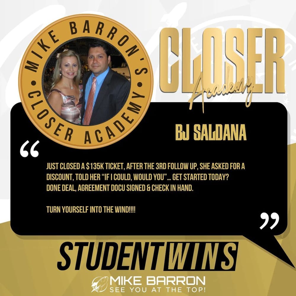 BJ Saldana — Millionaire Closer student result