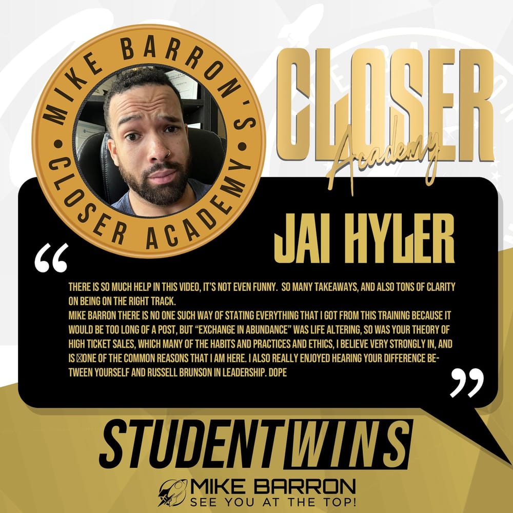 Jai Hyler — Millionaire Closer student result