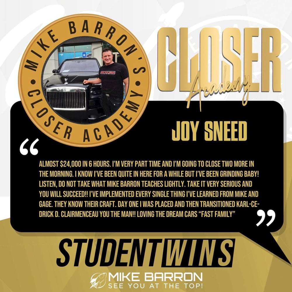 Joy Sneed — Millionaire Closer student result