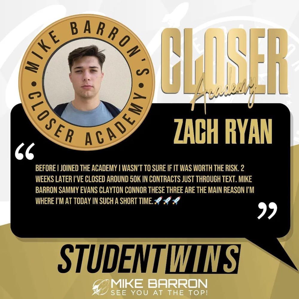 Zach Ryan — Millionaire Closer student result